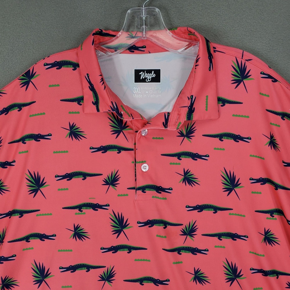 Waggle Golf Polo Sz 3XL Pink Alligator Palm Print Performance Short Sleeve Shirt